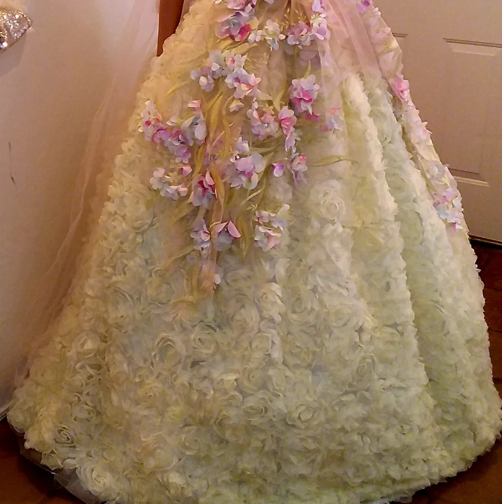 SAMPLE GOWN-HYACINTH Watercolor Rainbow Flower Woodland Princess Bridal Gown Set - Picture 13 of 13